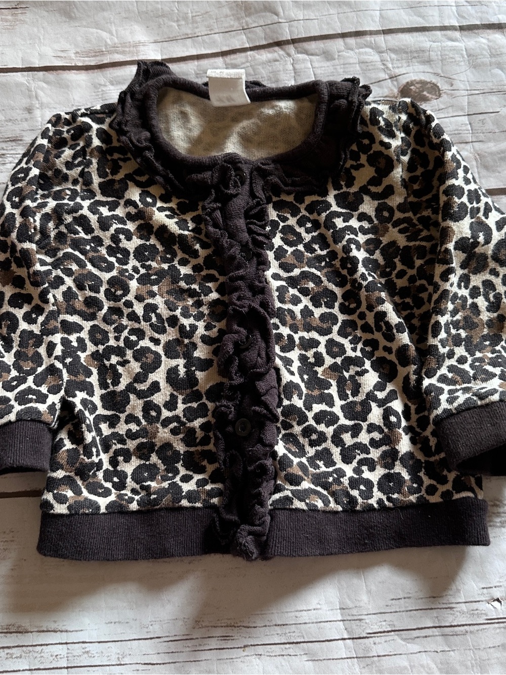 H&M leopard print cardigan with ruffles in a 9/12 months vguc